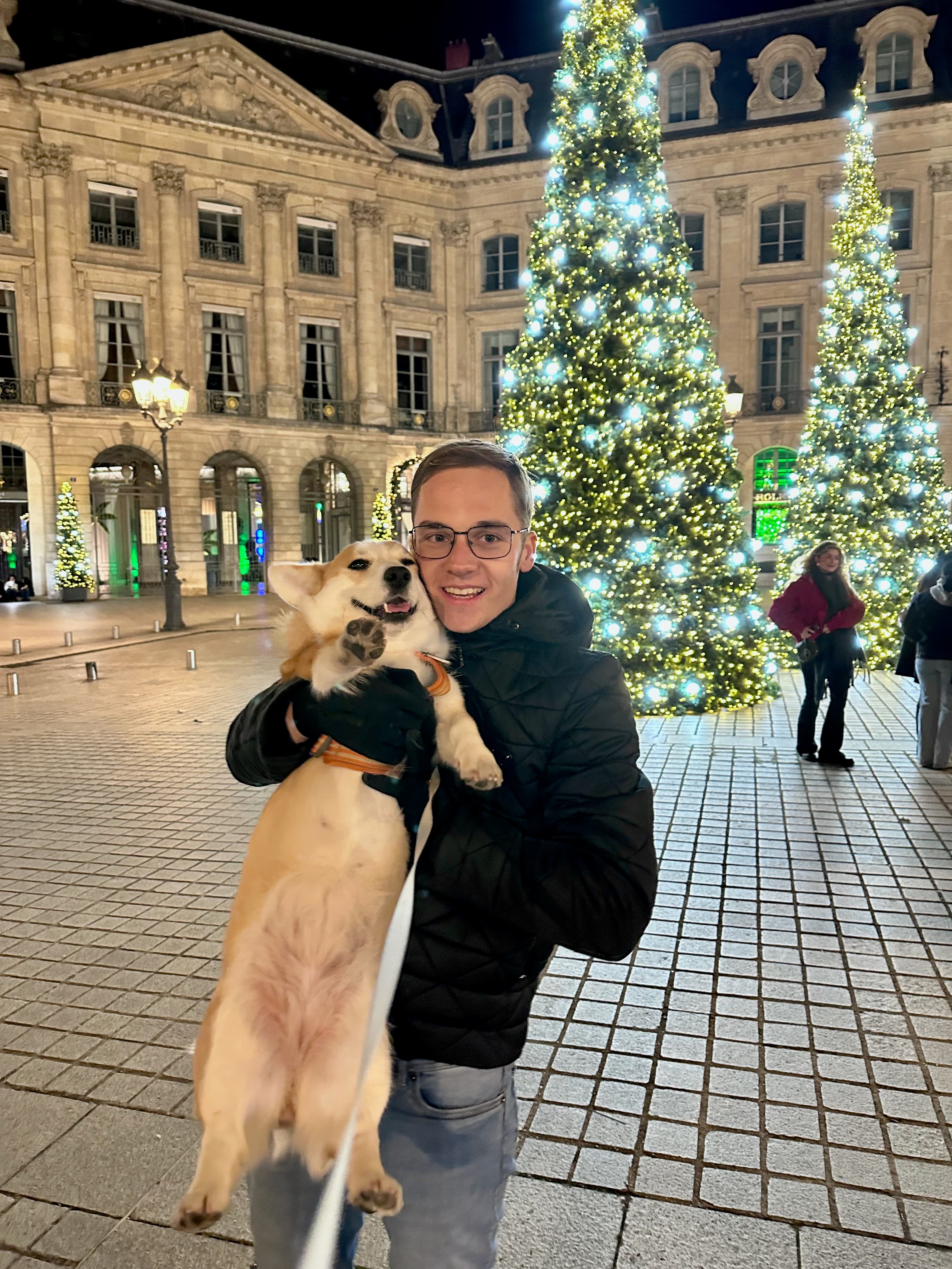 Andrey with his dog Tails at Place Vendôme, Paris